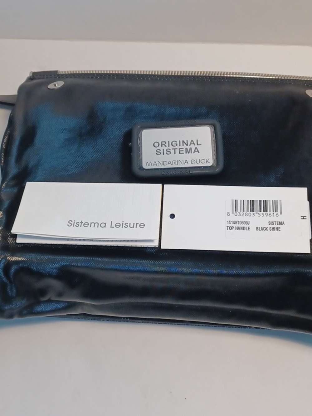 Mandarina Duck Sistema Leisure Black Shine Top Handle Cross Body Purse W/bag. - Picture 10 of 16